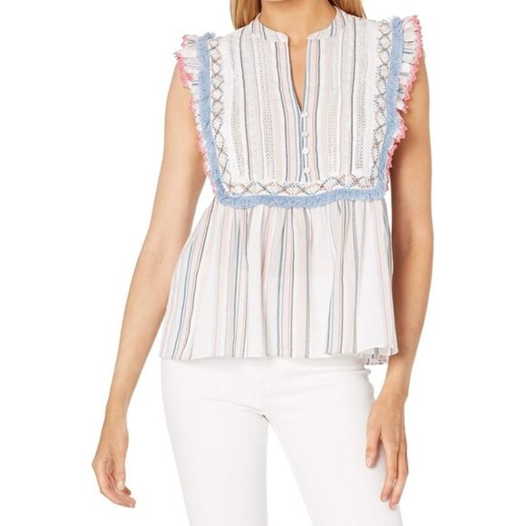 Ella Moss Natalia Babydoll Multicolored Striped Sleeveless Ruffle Peplum Top Med - Picture 1 of 10